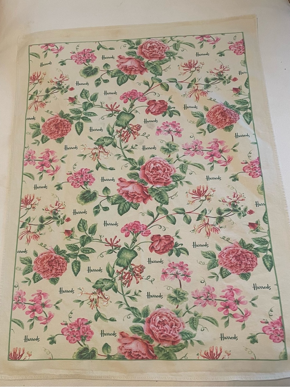 Harrods Tea Towel Pink and Green Flowers